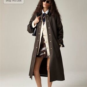 NWT J.Crew Long Barn‎ Jacket in Black Waxed Cotton Twill Size LARGE Coat CC954